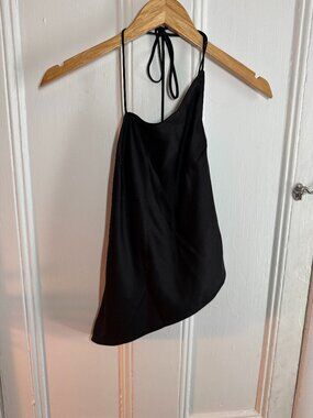 Nia Cowl Back Black Satin A-Line Tank Shirt